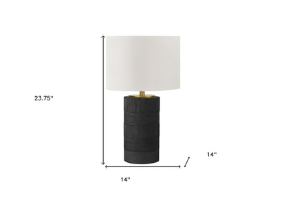 24" Black Cylinder Table Lamp With Ivory Drum Shade - FurniFindUSA