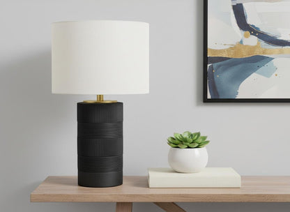 24" Black Cylinder Table Lamp With Ivory Drum Shade HomeRoots
