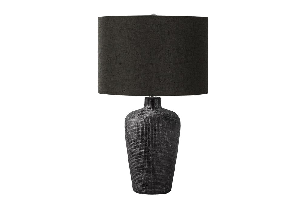 24" Black Ceramic Round Table Lamp With Black Drum Shade — view 1
