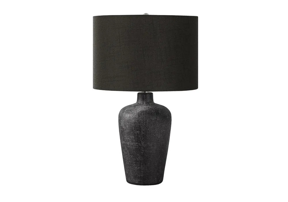 24" Black Ceramic Round Table Lamp With Black Drum Shade HomeRoots