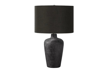 24" Black Ceramic Round Table Lamp With Black Drum Shade HomeRoots