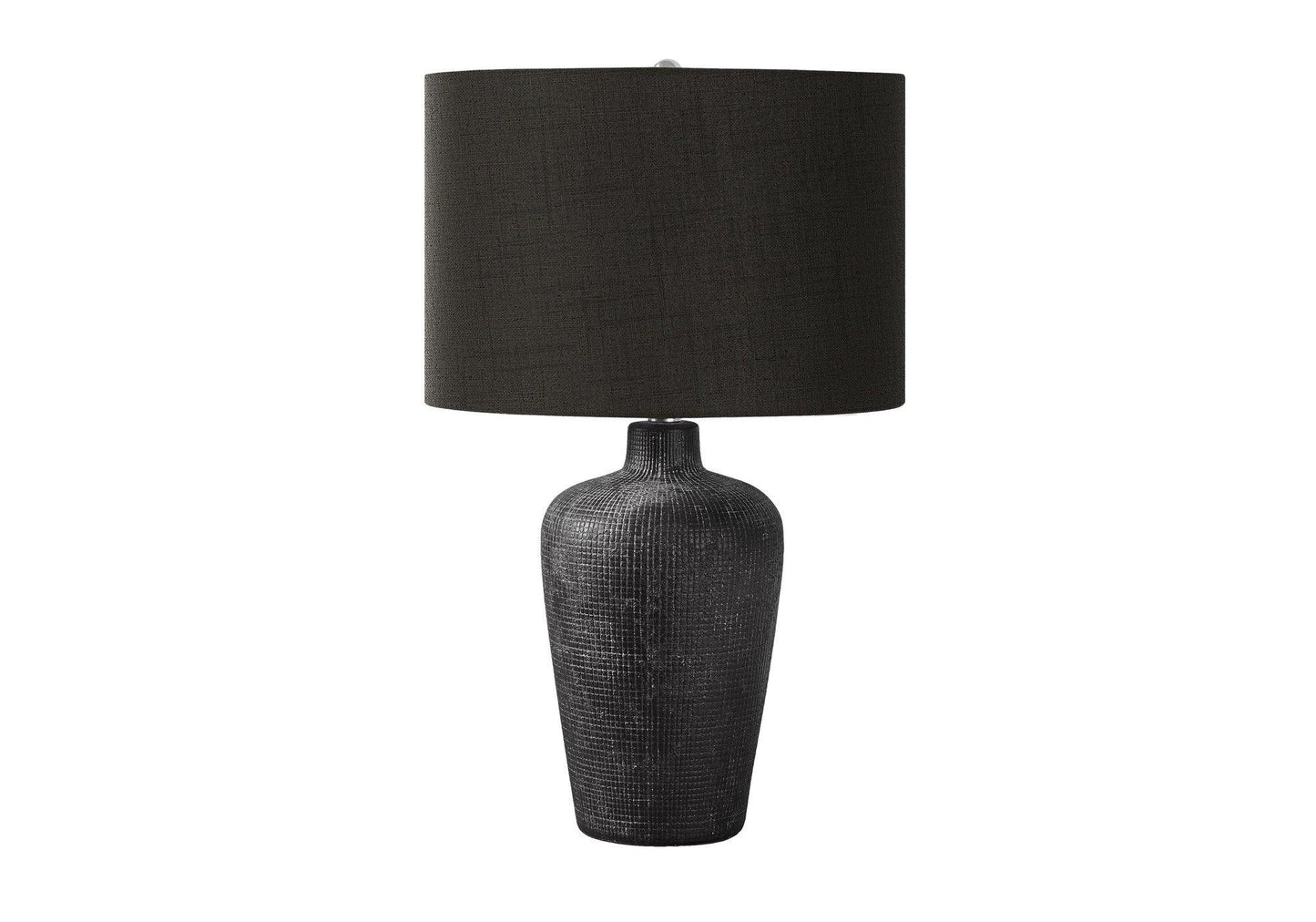 24" Black Ceramic Round Table Lamp With Black Drum Shade - FurniFindUSA