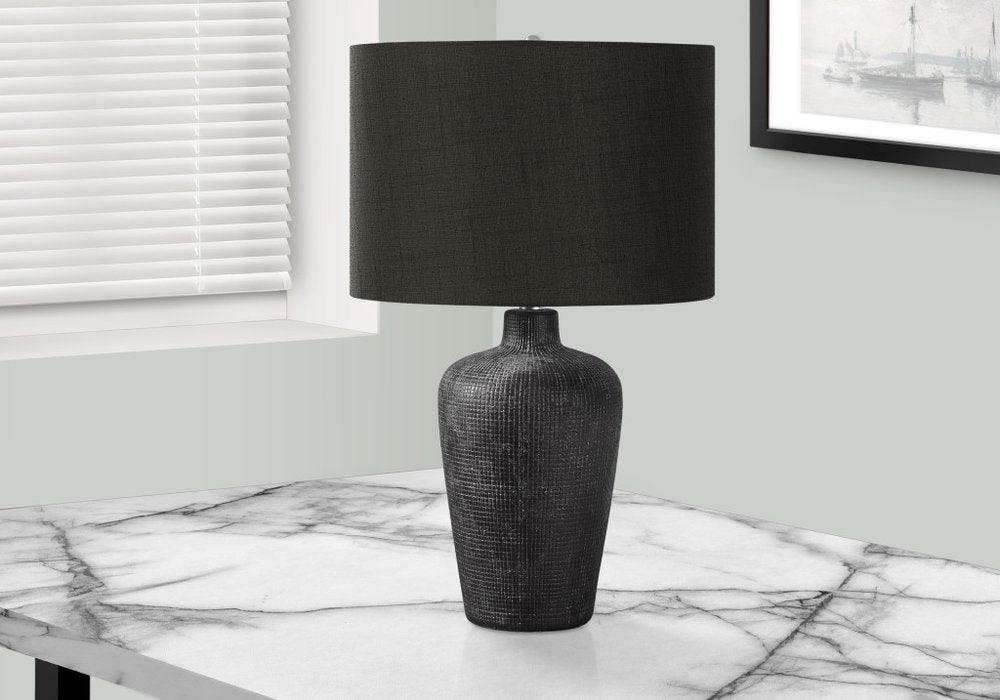 24" Black Ceramic Round Table Lamp With Black Drum Shade — view 2