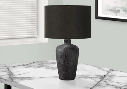 24" Black Ceramic Round Table Lamp With Black Drum Shade HomeRoots