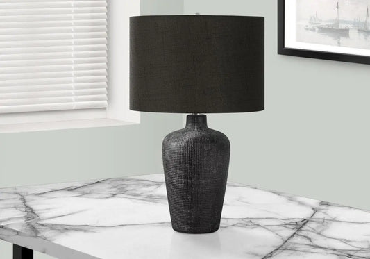 24" Black Ceramic Round Table Lamp With Black Drum Shade HomeRoots