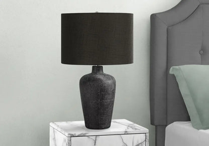 24" Black Ceramic Round Table Lamp With Black Drum Shade HomeRoots