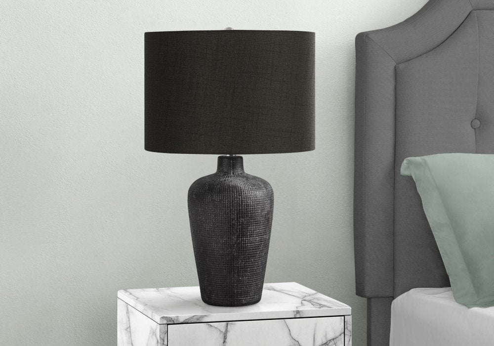 24" Black Ceramic Round Table Lamp With Black Drum Shade — view 3