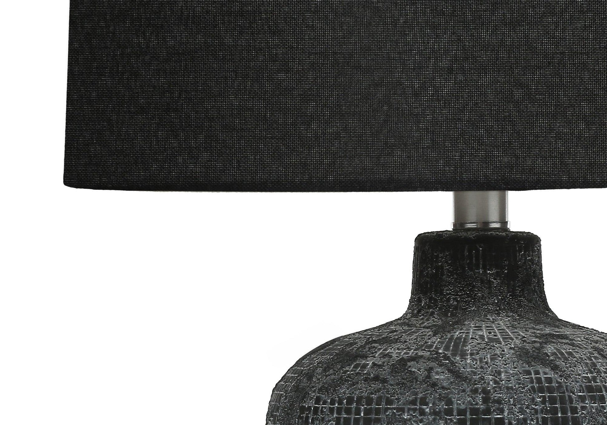 24" Black Ceramic Round Table Lamp With Black Drum Shade - FurniFindUSA