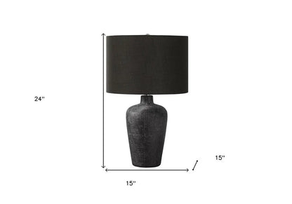 24" Black Ceramic Round Table Lamp With Black Drum Shade HomeRoots