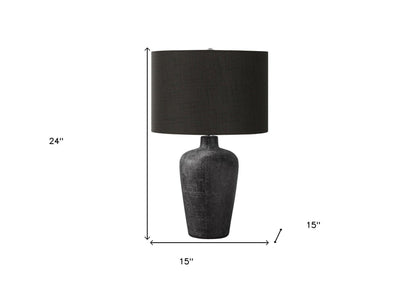 24" Black Ceramic Round Table Lamp With Black Drum Shade - FurniFindUSA