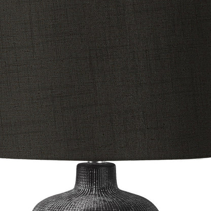 24" Black Ceramic Round Table Lamp With Black Drum Shade