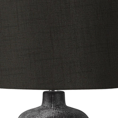 24" Black Ceramic Round Table Lamp With Black Drum Shade - FurniFindUSA