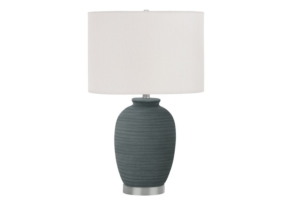 24" Blue and Silver Ceramic Round Table Lamp With Ivory Drum Shade HomeRoots