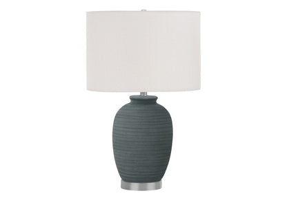 24" Blue and Silver Ceramic Round Table Lamp With Ivory Drum Shade HomeRoots