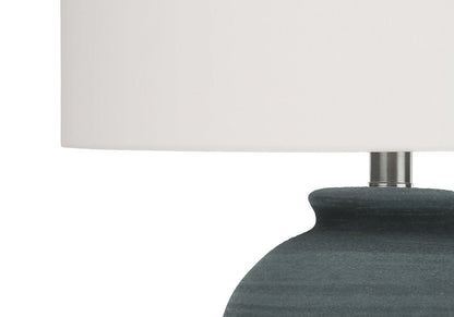 24" Blue and Silver Ceramic Round Table Lamp With Ivory Drum Shade HomeRoots