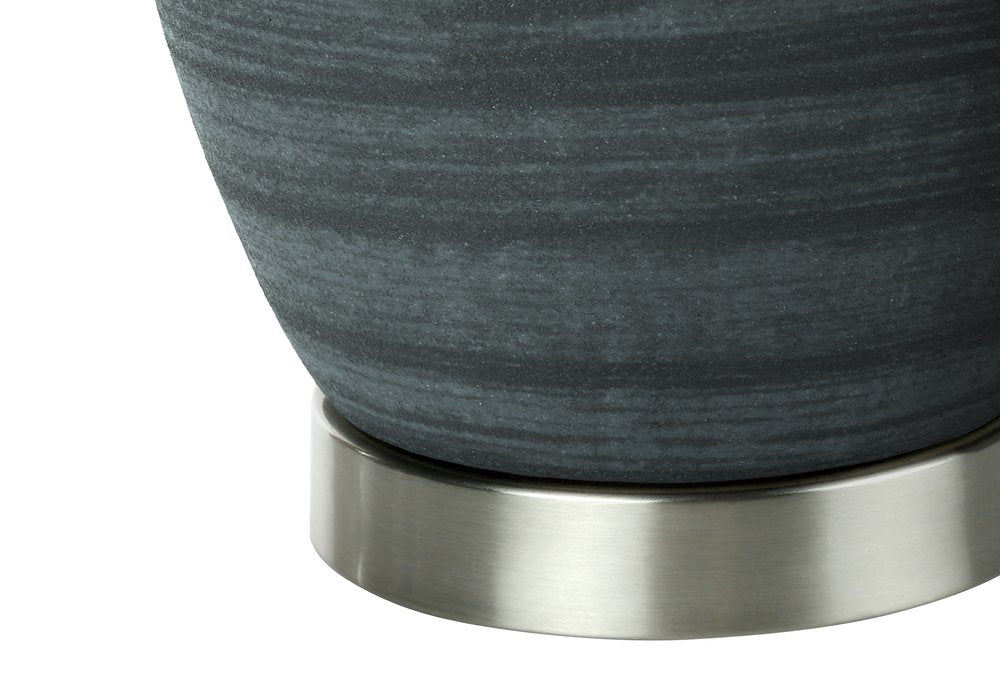 24" Blue and Silver Ceramic Round Table Lamp With Ivory Drum Shade — view 5