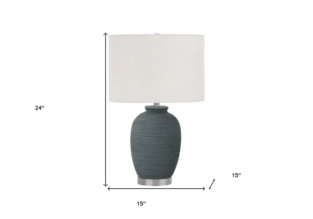 24" Blue and Silver Ceramic Round Table Lamp With Ivory Drum Shade HomeRoots