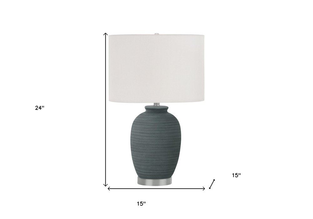 24" Blue and Silver Ceramic Round Table Lamp With Ivory Drum Shade — view 7