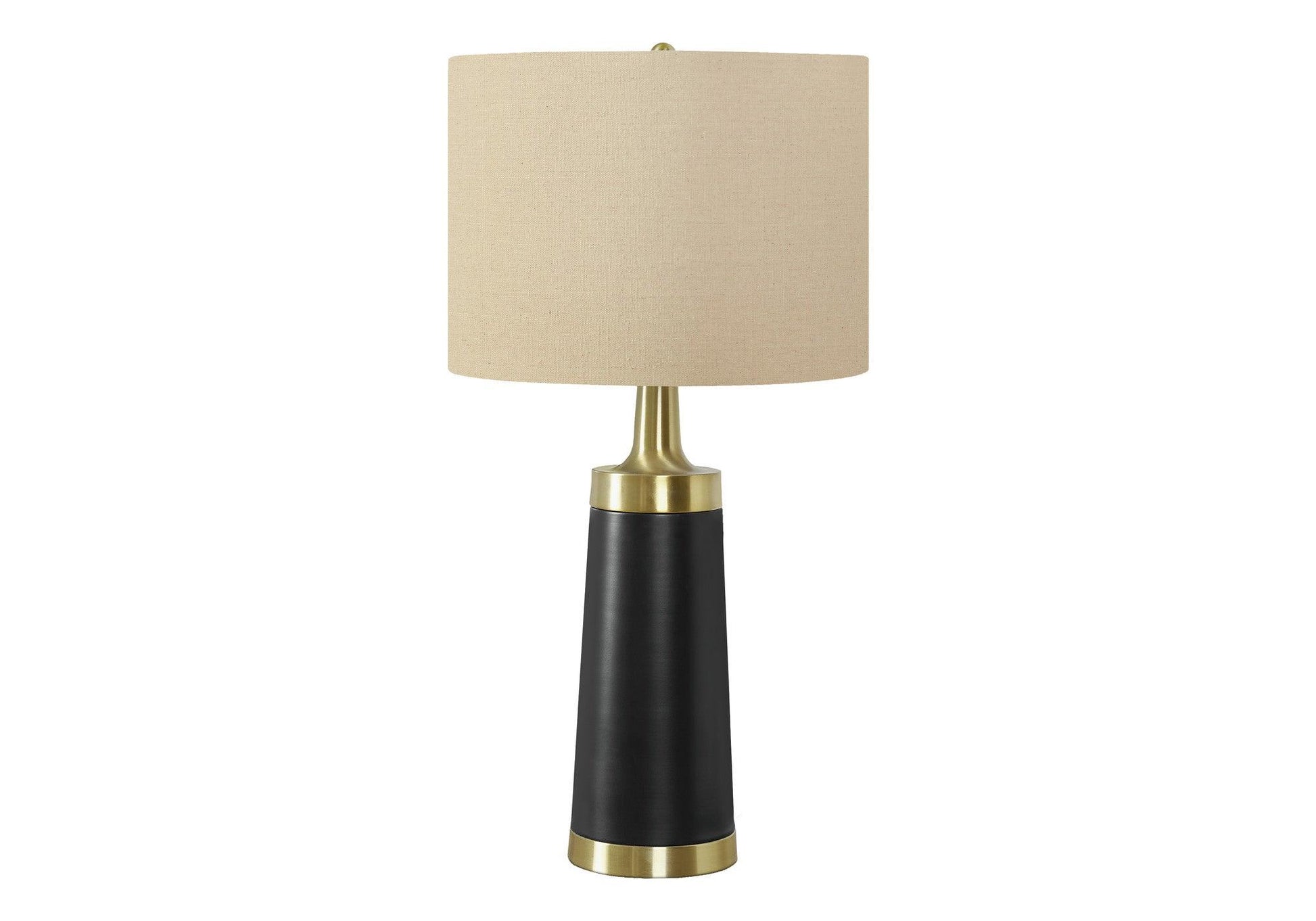 28" Black and Gold Metal Cylinder Table Lamp With Beige Drum Shade - FurniFindUSA