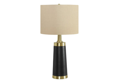 28" Black and Gold Metal Cylinder Table Lamp With Beige Drum Shade - FurniFindUSA