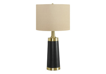 28" Black and Gold Metal Cylinder Table Lamp With Beige Drum Shade HomeRoots