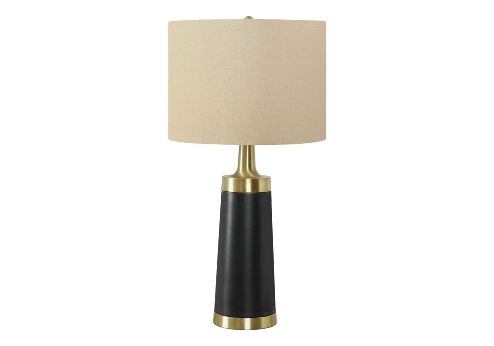 28" Black and Gold Metal Cylinder Table Lamp With Beige Drum Shade — view 1