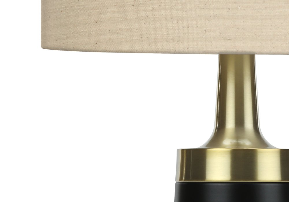 28" Black and Gold Metal Cylinder Table Lamp With Beige Drum Shade HomeRoots