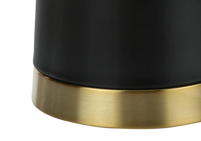 28" Black and Gold Metal Cylinder Table Lamp With Beige Drum Shade - FurniFindUSA