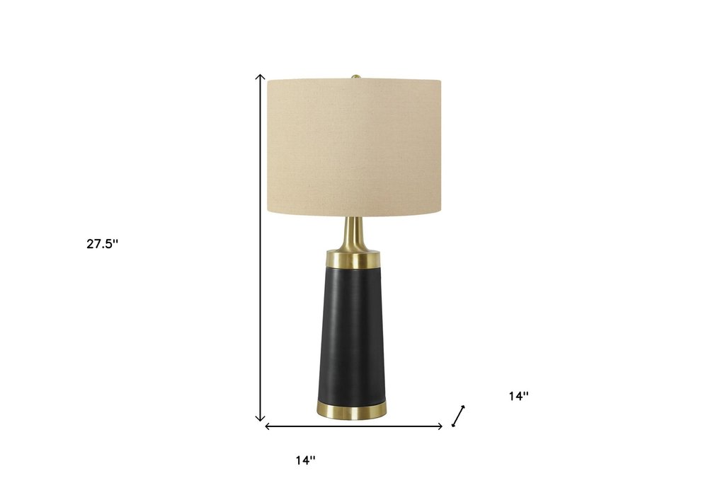 28" Black and Gold Metal Cylinder Table Lamp With Beige Drum Shade HomeRoots