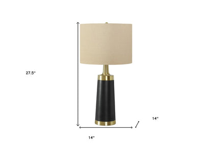 28" Black and Gold Metal Cylinder Table Lamp With Beige Drum Shade HomeRoots