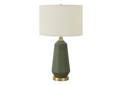 26" Green Ceramic Geometric Table Lamp With Ivory Drum Shade HomeRoots