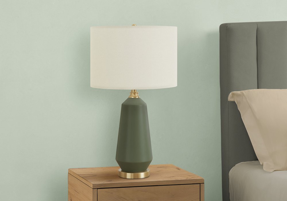 26" Green Ceramic Geometric Table Lamp With Ivory Drum Shade HomeRoots