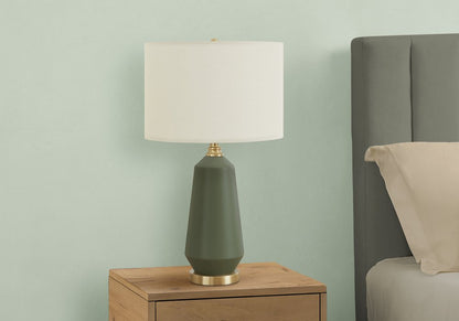 26" Green Ceramic Geometric Table Lamp With Ivory Drum Shade HomeRoots