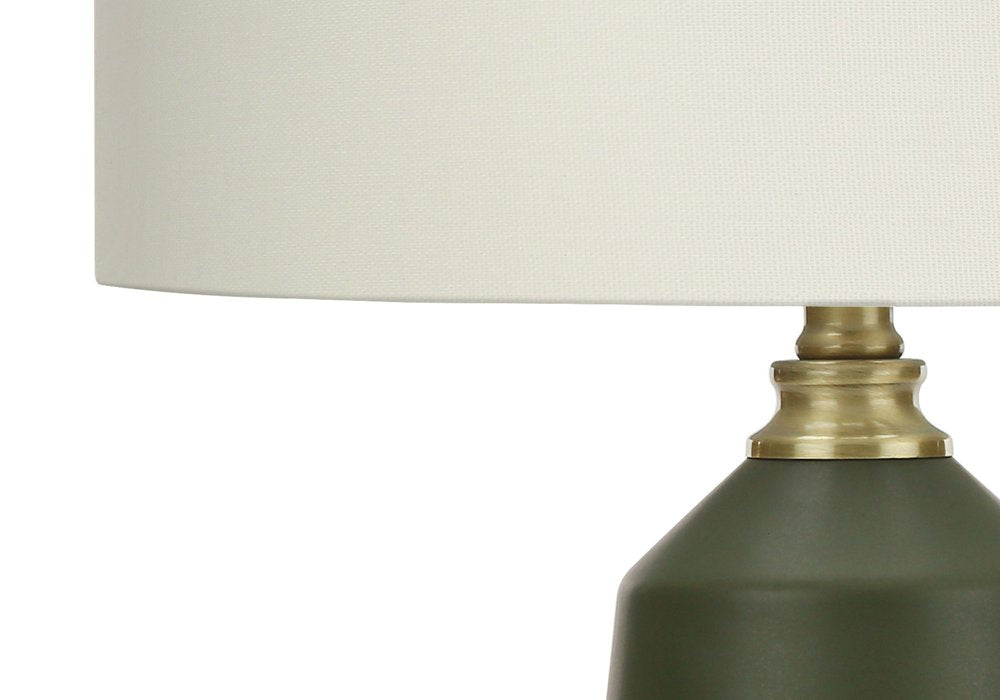 26" Green Ceramic Geometric Table Lamp With Ivory Drum Shade HomeRoots