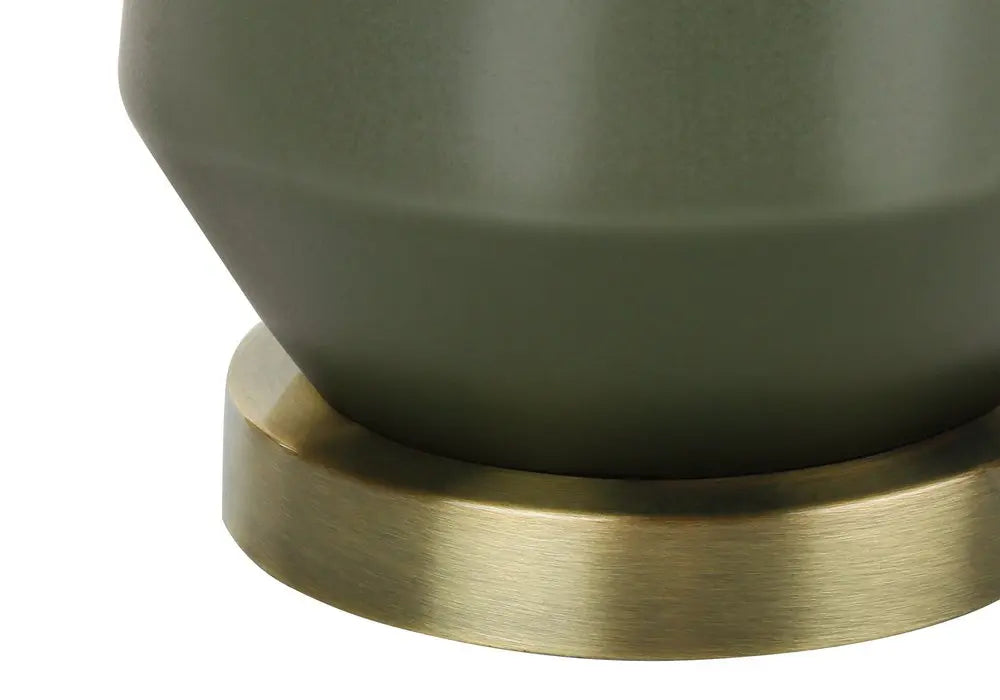 26" Green Ceramic Geometric Table Lamp With Ivory Drum Shade HomeRoots