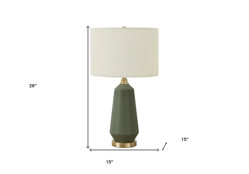 26" Green Ceramic Geometric Table Lamp With Ivory Drum Shade HomeRoots