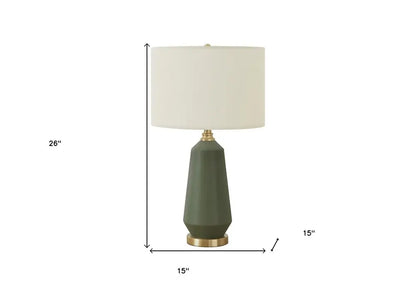 26" Green Ceramic Geometric Table Lamp With Ivory Drum Shade HomeRoots