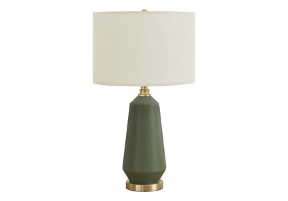 26" Green Ceramic Geometric Table Lamp With Ivory Drum Shade