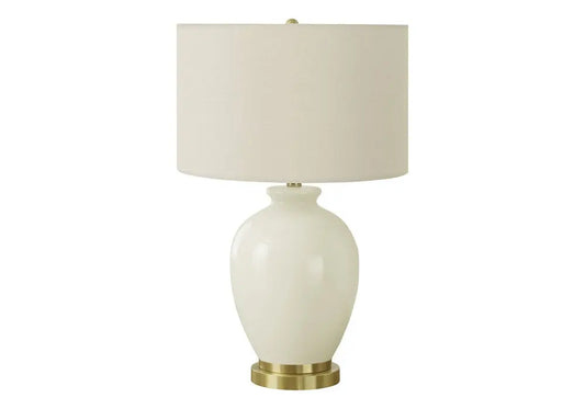 26" Gold and Ivory Ceramic Urn Table Lamp With Cream Drum Shade HomeRoots