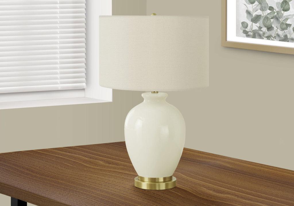 26" Gold and Ivory Ceramic Urn Table Lamp With Cream Drum Shade - FurniFindUSA