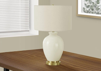 26" Gold and Ivory Ceramic Urn Table Lamp With Cream Drum Shade - FurniFindUSA