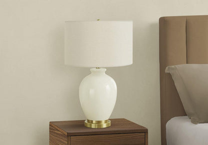 26" Gold and Ivory Ceramic Urn Table Lamp With Cream Drum Shade - FurniFindUSA