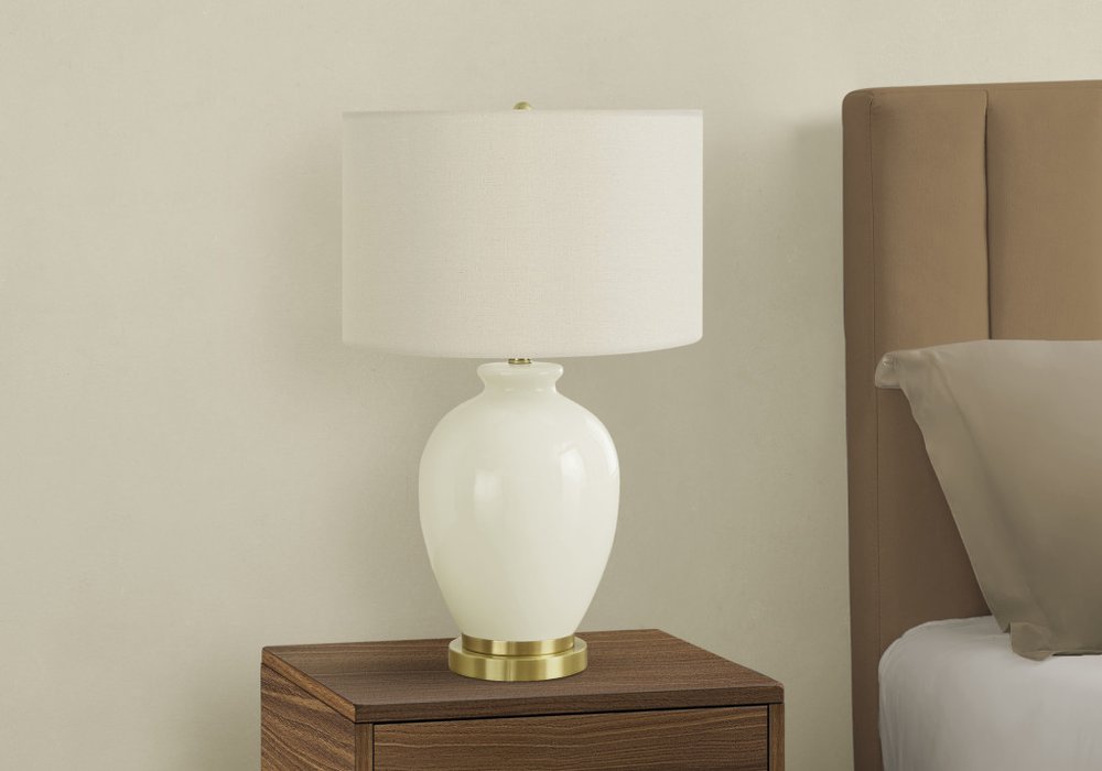 26" Gold and Ivory Ceramic Urn Table Lamp With Cream Drum Shade HomeRoots