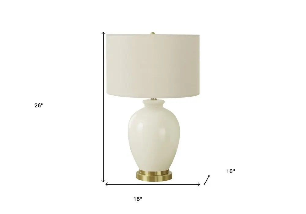 26" Gold and Ivory Ceramic Urn Table Lamp With Cream Drum Shade HomeRoots