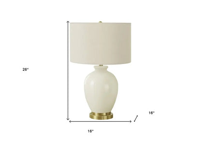 26" Gold and Ivory Ceramic Urn Table Lamp With Cream Drum Shade HomeRoots