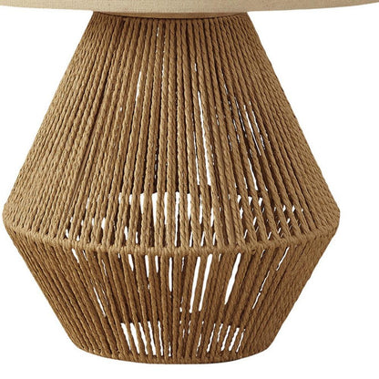 22" Brown Rattan Geometric Table Lamp With Beige Drum Shade - FurniFindUSA