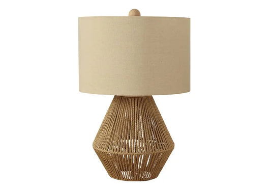 22" Brown Rattan Geometric Table Lamp With Beige Drum Shade HomeRoots