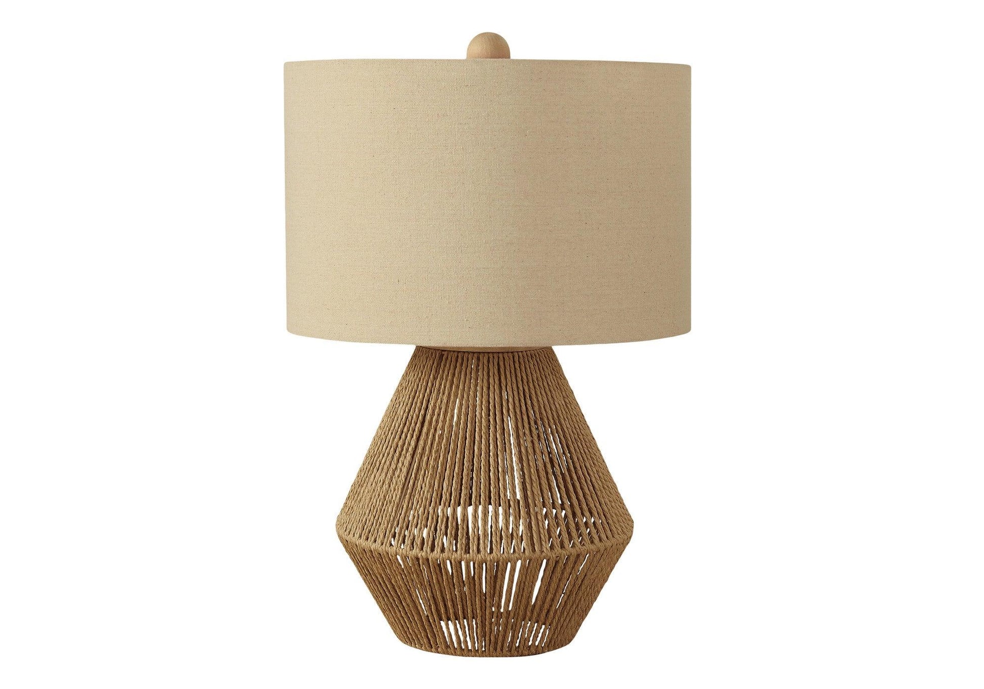 22" Brown Rattan Geometric Table Lamp With Beige Drum Shade - FurniFindUSA