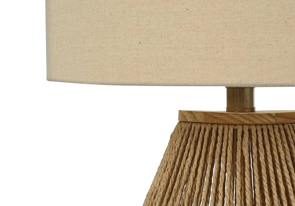 22" Brown Rattan Geometric Table Lamp With Beige Drum Shade HomeRoots
