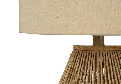 22" Brown Rattan Geometric Table Lamp With Beige Drum Shade HomeRoots